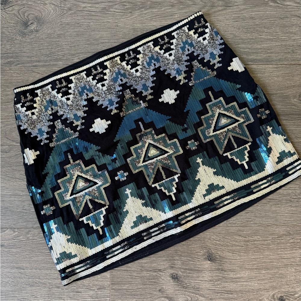 Express Black and Blue Geometric Pencil Skirt